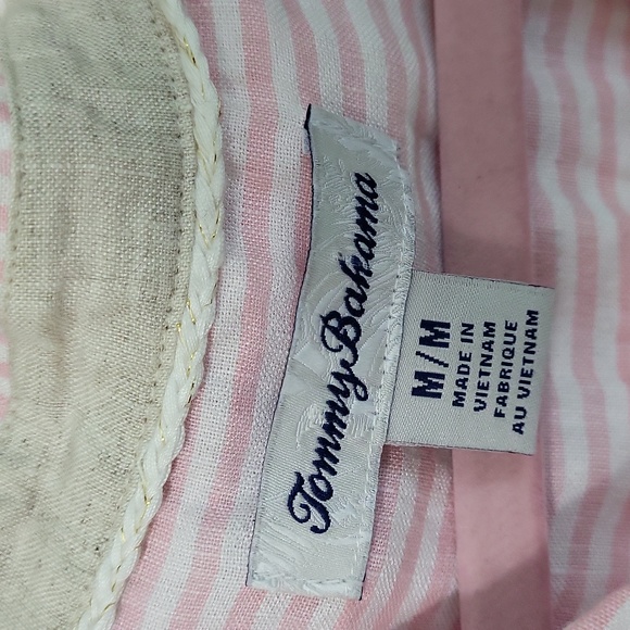 Tommy Bahama Pink and White Linen Blend Tie Front Button Up Shirt Size M… - Picture 8 of 11